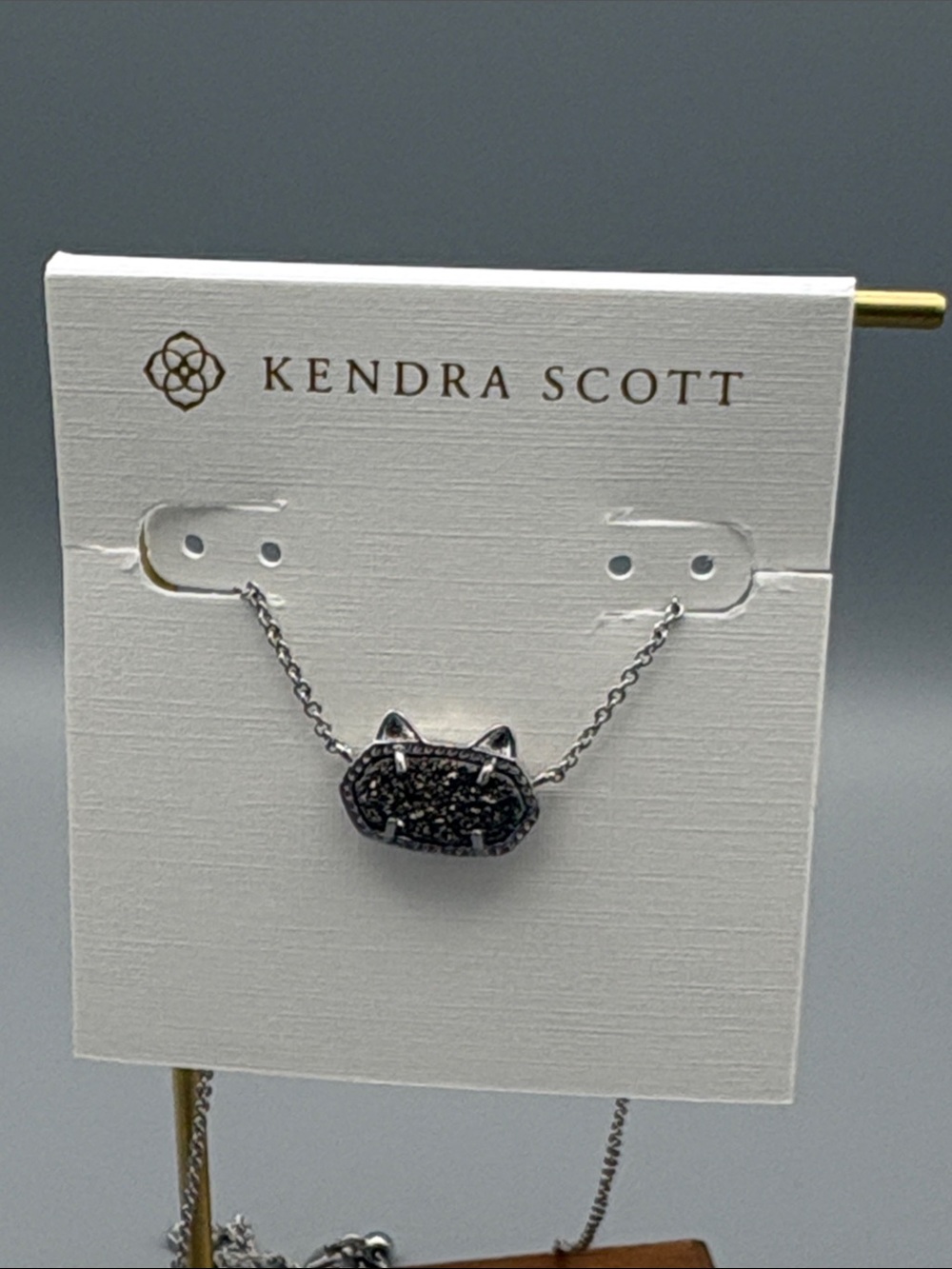 Kendra Scott Silver Tone Cat Pendant Necklace - Black Druzy Sparkle